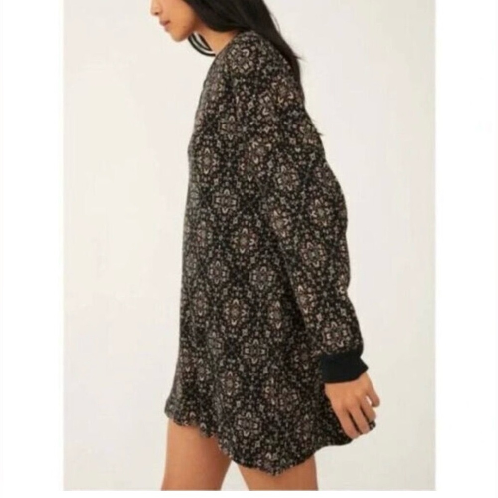 FREE PEOPLE Early Night Print Cotton Oversized Thermal Top